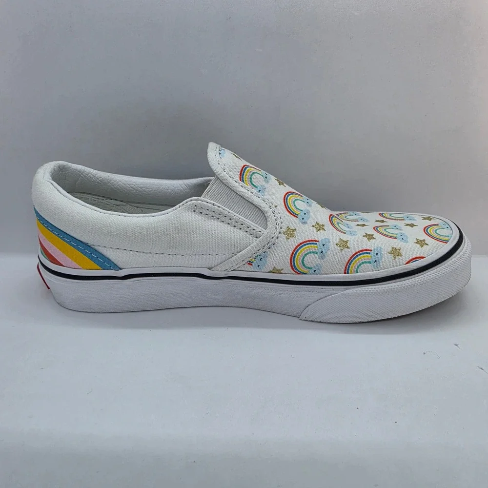 Vans Kids Classic Slip-On Rainbow Star Glitter White Canvas Shoes Size‎ 2.5 Kids